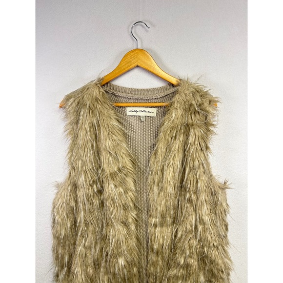 Sebby Collection Women's Faux Fur Knit Vest Tan XL - Picture 4 of 11